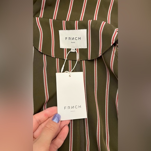 FRNCH Brown/Khaki trench coat/dress with Red& White stripes Size S/M - Picture 8 of 9